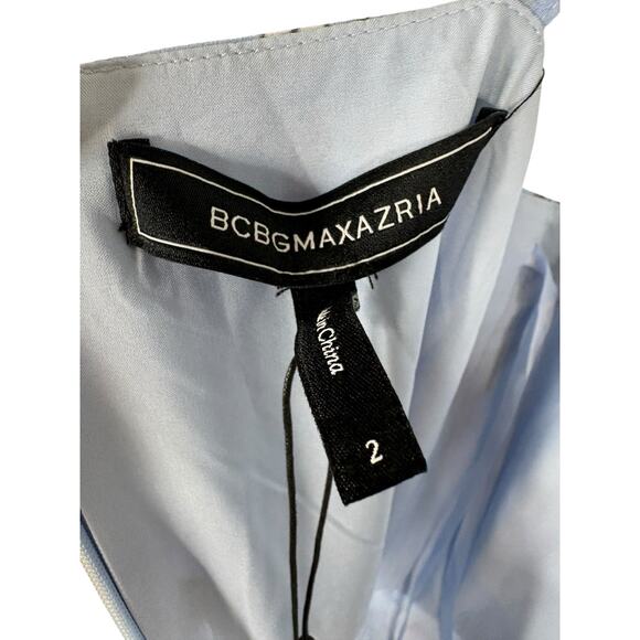 BCBGMAXAZRIA Asymmetric Midi Dress Tiered Ruffle Floral Party Garden Hoco Blue 2 - Picture 8 of 10